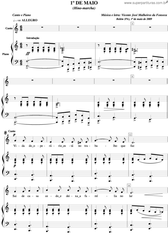 Partitura da música 1º de maio