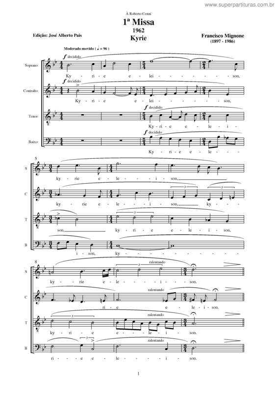 Partitura da música 1ª Missa