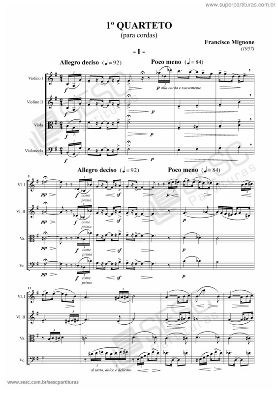 Partitura da música 1º Quarteto