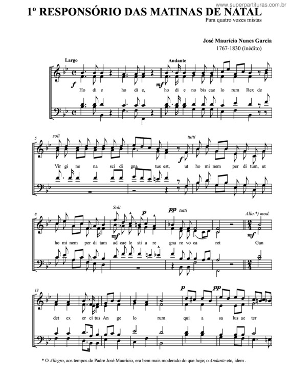 Partitura da música 1º responsório das matinas de natal