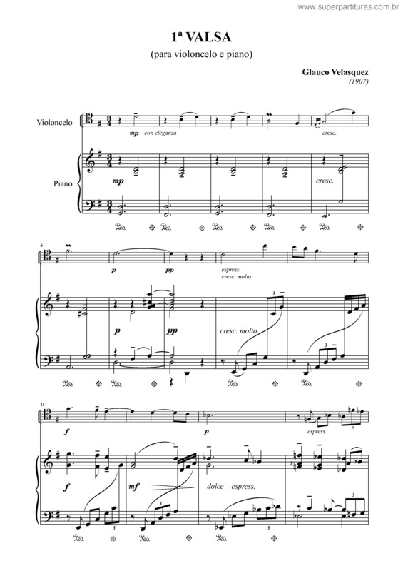 Partitura da música 1ª Valsa