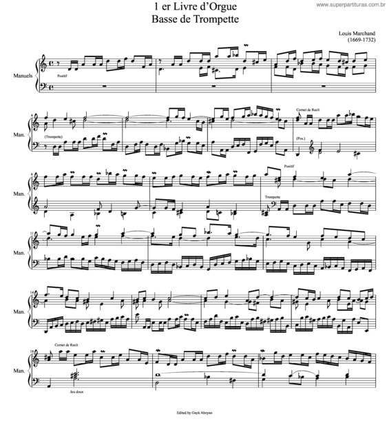 Partitura da música 1 Er Livre D’Orgue  Basse De Trompette Louis Marchand