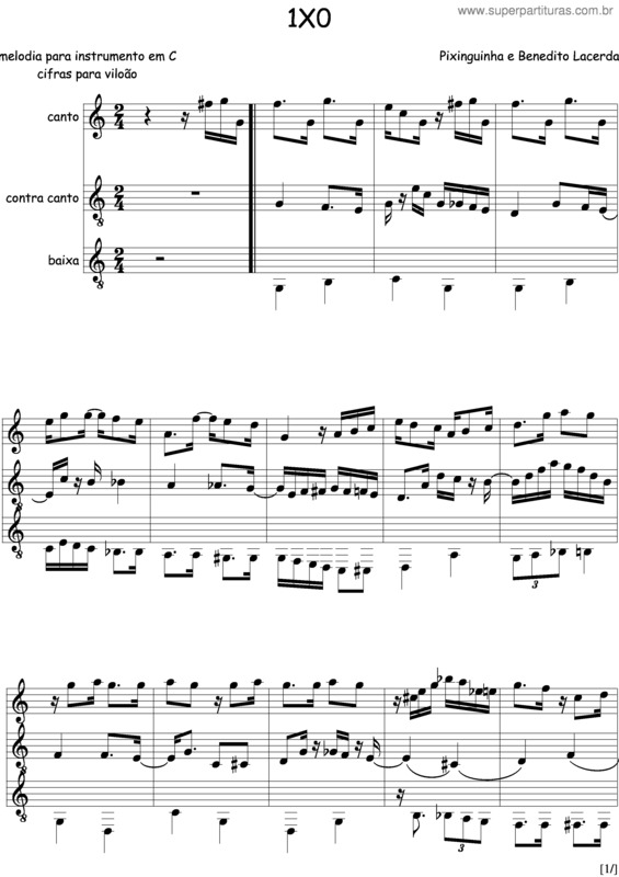 Partitura da música 1 X 0 v.2