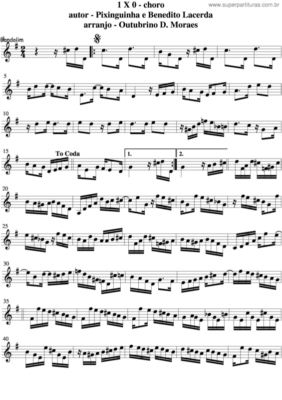 Partitura da música 1 X 0 v.3