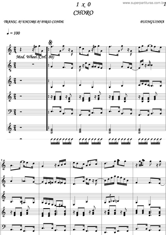 Partitura da música 1 X 0 v.5