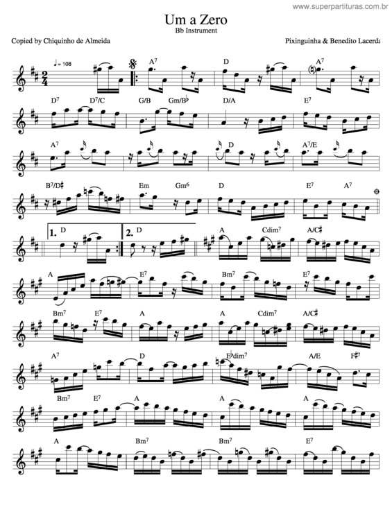 Partitura da música 1 X 0 v.9