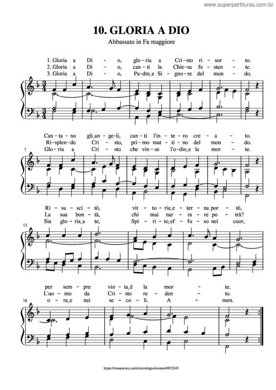 Partitura da música 10. Gloria A Dio