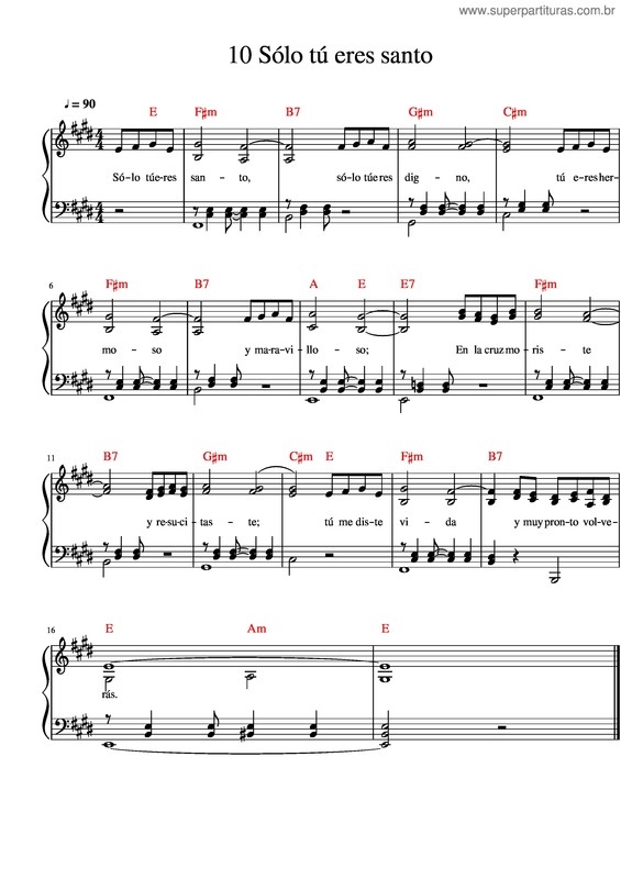 Partitura da música 10 Sólo Tú Eres Santo