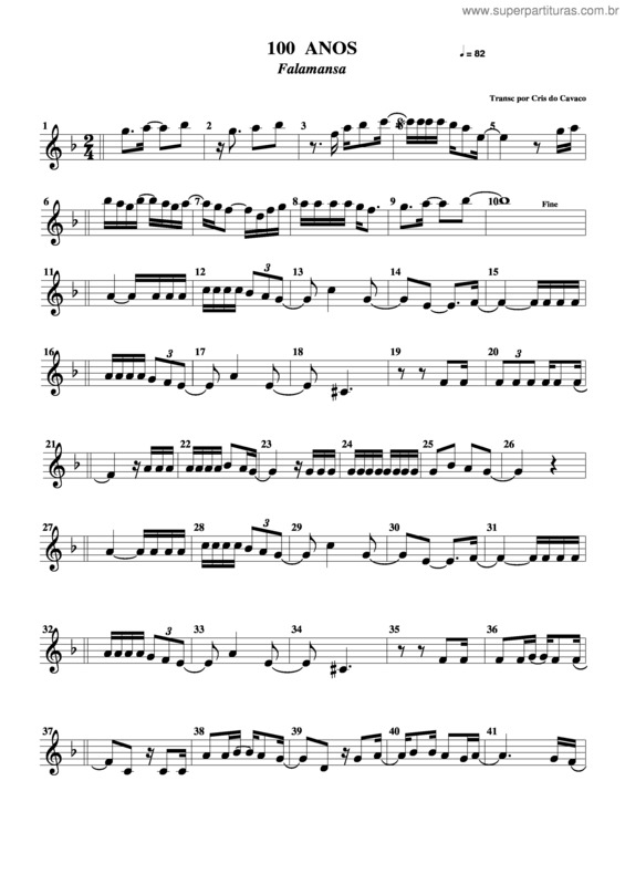 Partitura da música 100 Anos