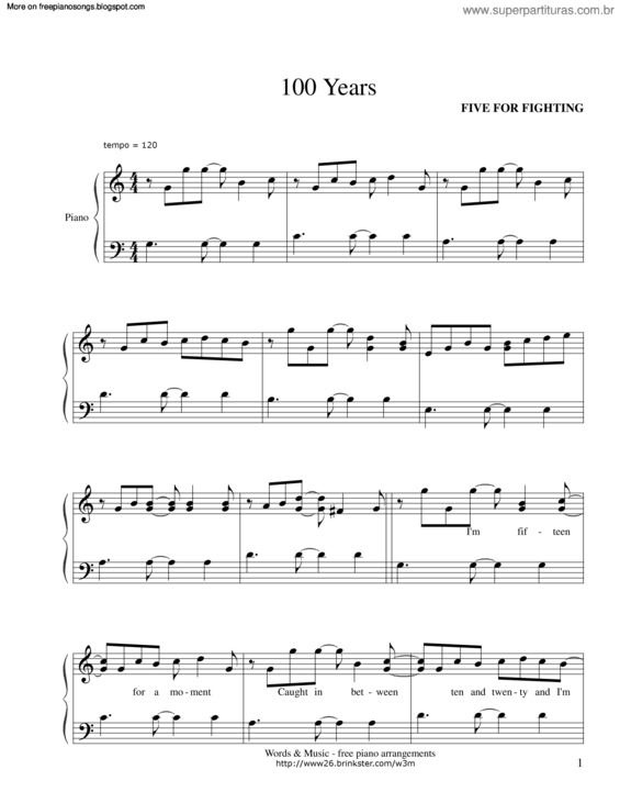 Partitura da música 100 Years v.2