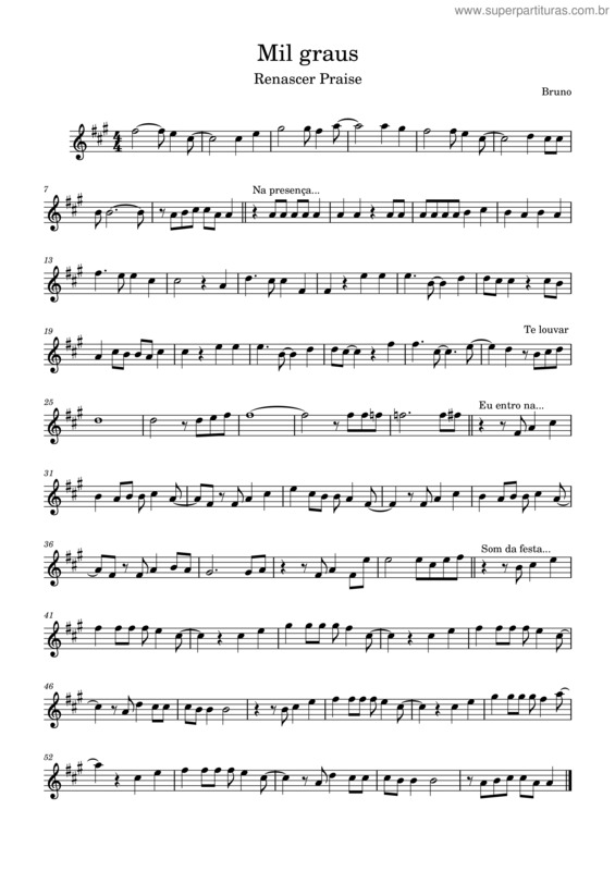 Partitura da música 1000 Graus – Renascer Praise v.2