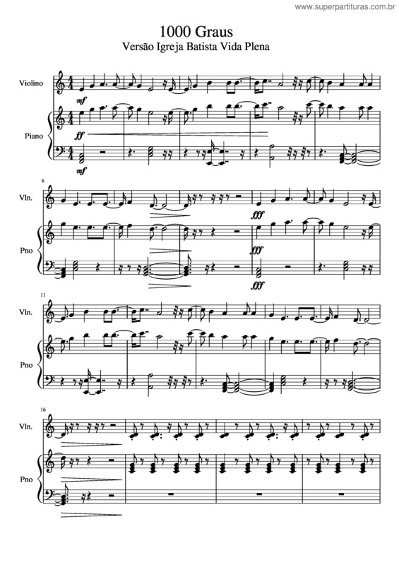Partitura da música 1000 Graus Making