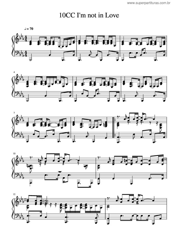 Partitura da música 10Cc I`M Not In Love – Unfinished