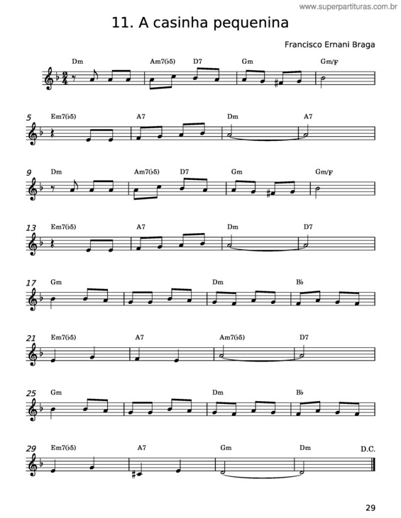 Partitura da música 11. A Casinha Pequenina – Francisco Ernani Braga