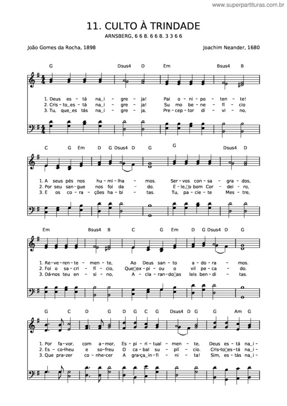 Partitura da música 11 Culto À Trindade