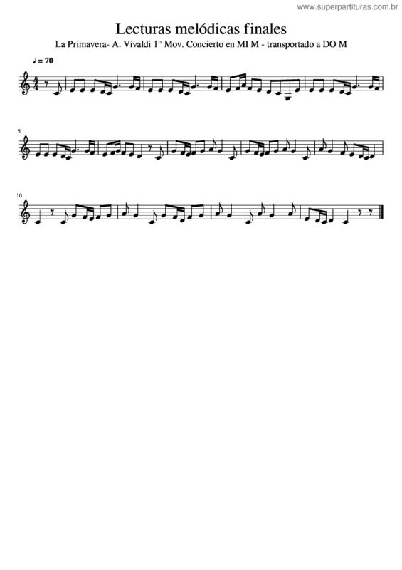 Partitura da música 11 La Primavera A Vivaldi 1 Mov Concierto En Mi M Transportado A Do