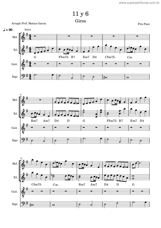 Partitura da música 11 Y 6 – Fito Páez v.3