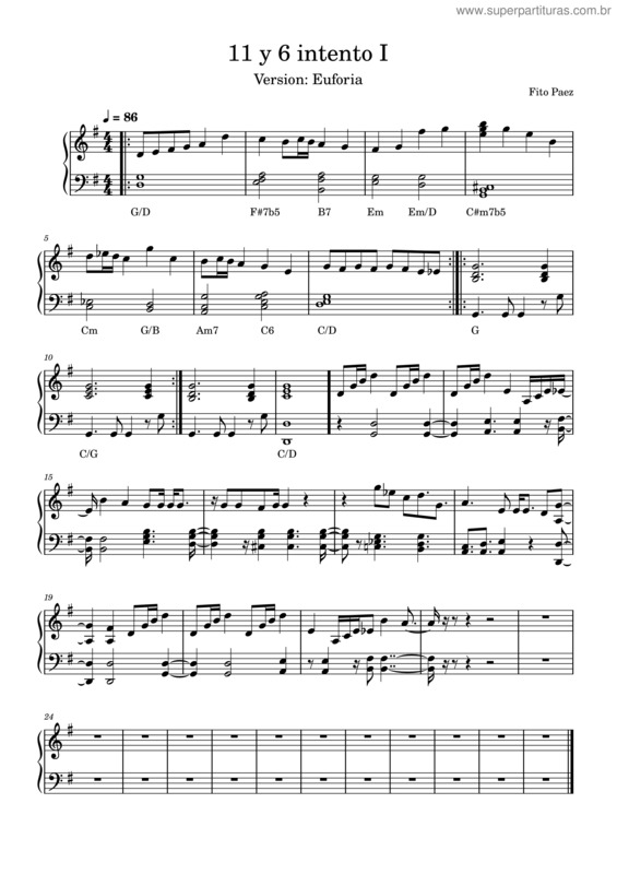 Partitura da música 11 Y 6 Intento I