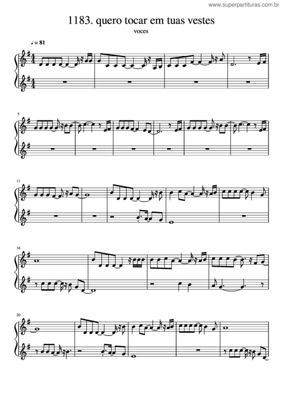 Partitura da música 1183. Quero Tocar Em Tuas Vestes
