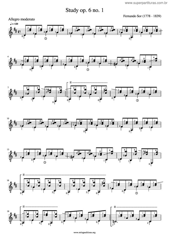 Partitura da música 12 Etudes, Op.6 – Fernando Sor – Study No. 1