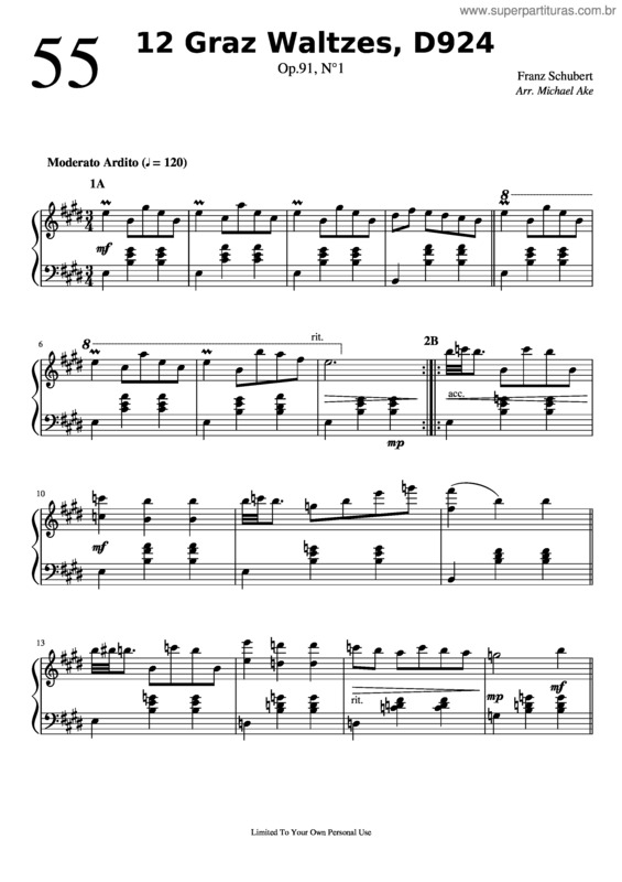 Partitura da música 12 Graz Waltzes, D924, N°1 – Schubert