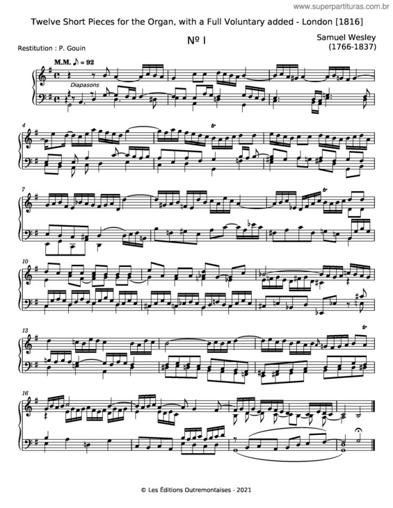 Partitura da música 12 Short Pieces For The Organ – Samuel Wesley v.2