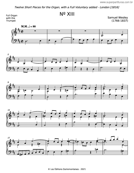 Partitura da música 12 Short Pieces For The Organ – Samuel Wesley