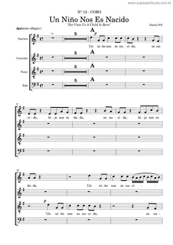 Partitura da música 12 Un Niño Nos Es Nacido