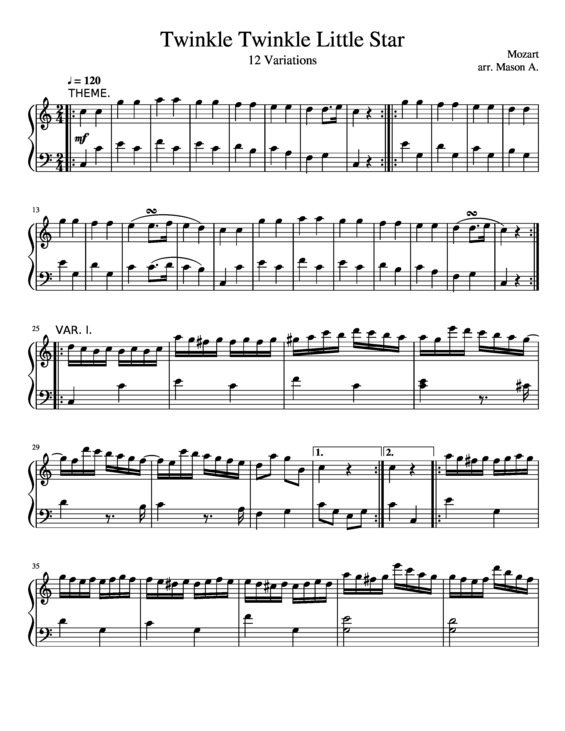 Partitura da música 12 Variations of Twinkle Twinkle Little Star