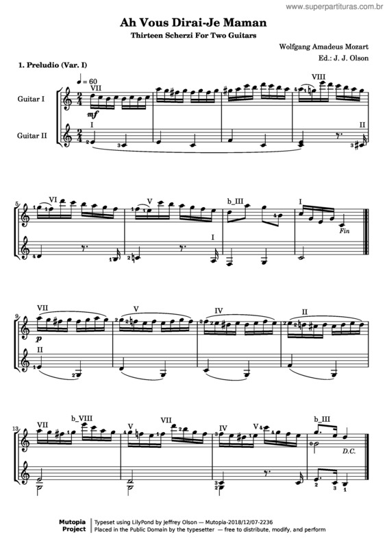Partitura da música 12 Variations on `Ah, vous dirai-je, Maman` v.2