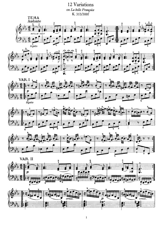 Partitura da música 12 Variations on `La belle Françoise`