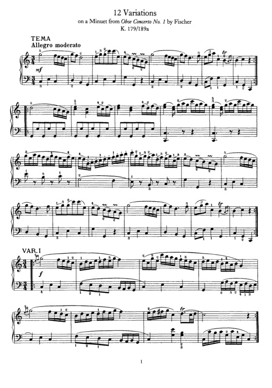 Partitura da música 12 Variations on a Menuet by Johann Christian Fischer