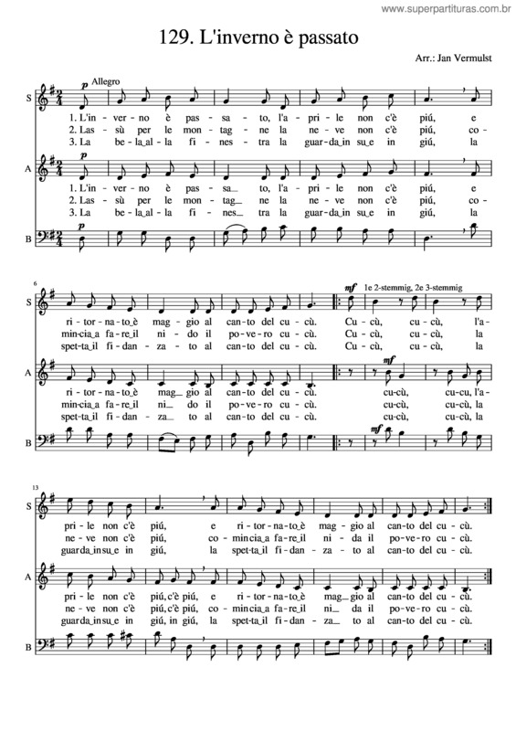 Partitura da música 129 L Inverno Passato