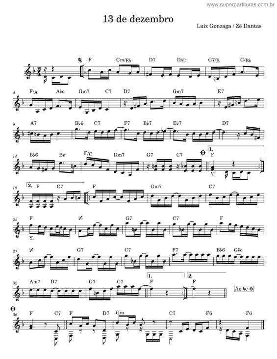 Partitura da música 13 De Dezembro – Luiz Gonzaga