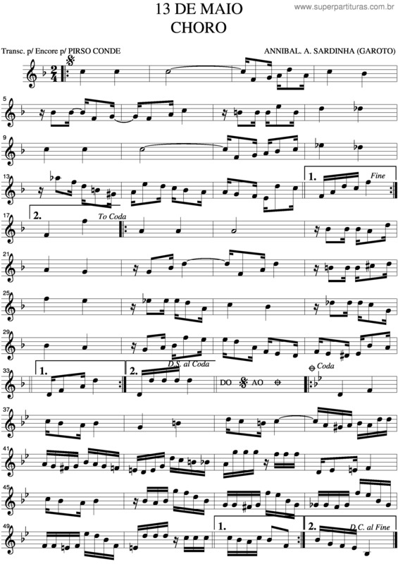 Partitura da música 13 De Maio