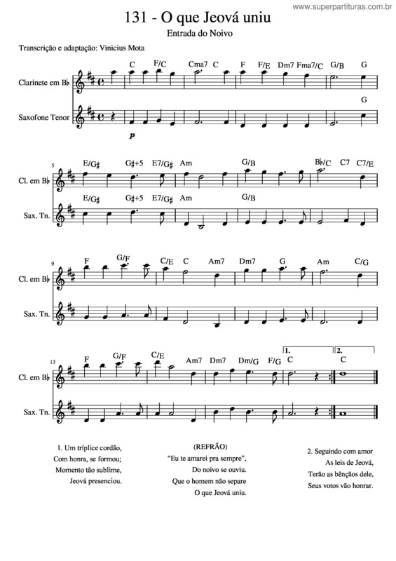 Partitura da música 131 –  O Que Jeová Uniu