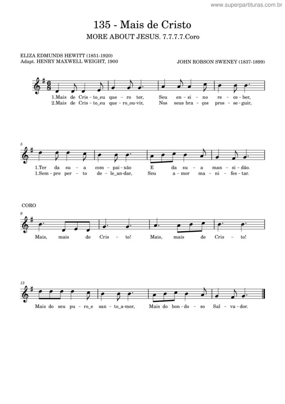Partitura da música 135 – Mais De Cristo