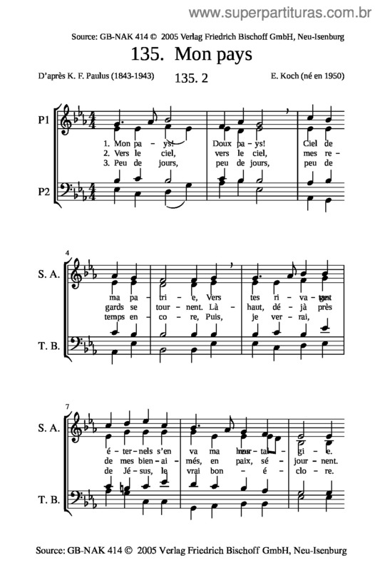 Partitura da música 135. Mon Pays