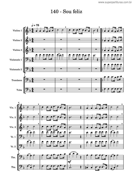 Partitura da música 140 – Sou Feliz