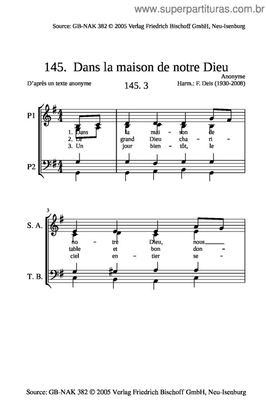 Partitura da música 145. Dans La Maison De Notre Dieu