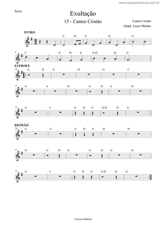 Partitura da música 15 - Exultação - Tom G