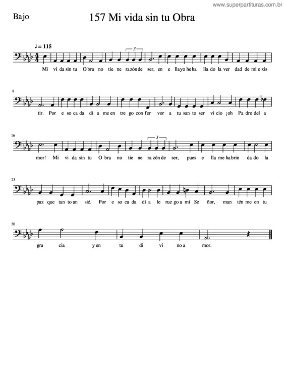 Partitura da música 157 Mi Vida Sin Tu Obra–Bajo