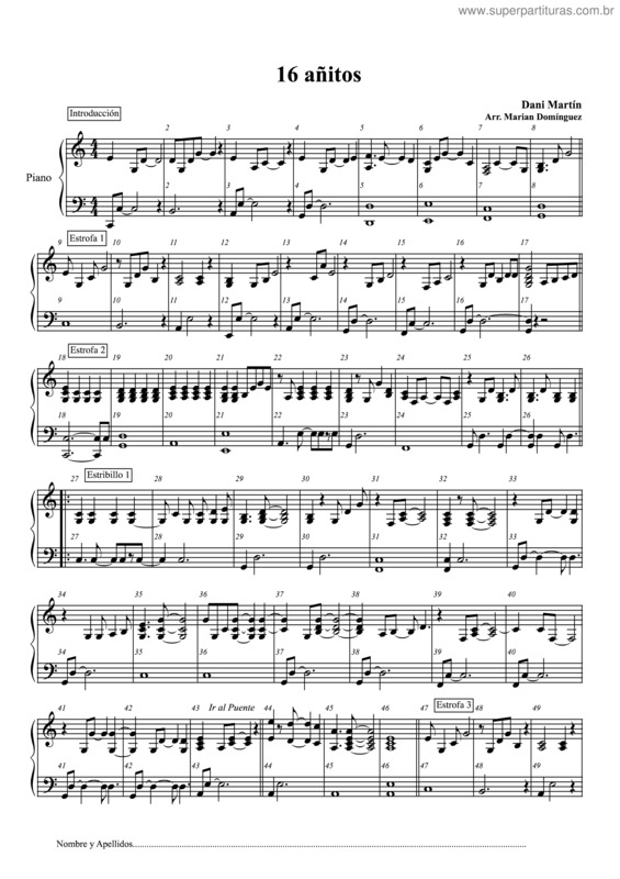 Partitura da música 16 Añitos