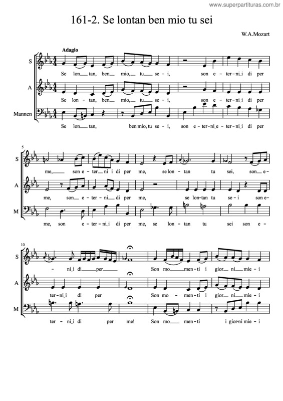 Partitura da música 161–2. Se Lontan, Ben Mio, Tu Sei