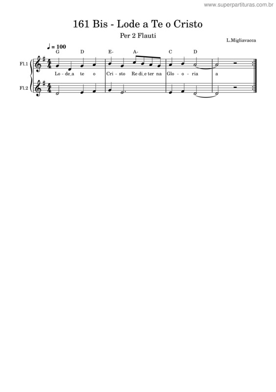 Partitura da música 161Bis – Lode A Te, O Cristo – Gen Verde