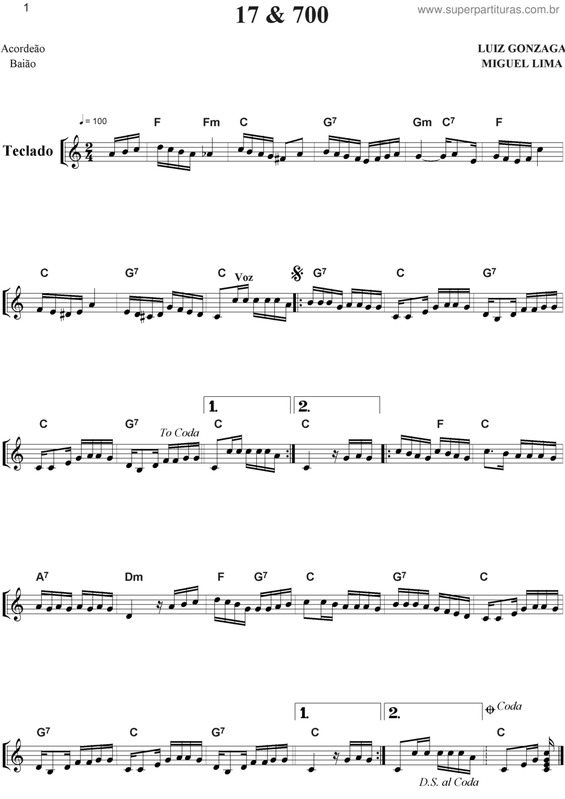 Partitura da música 17 & 700 v.2