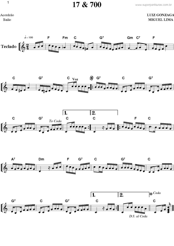 Partitura da música 17 & 700