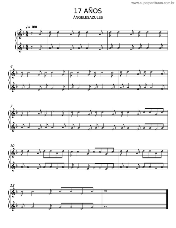 Partitura da música 17 Años – Los Angeles Azules