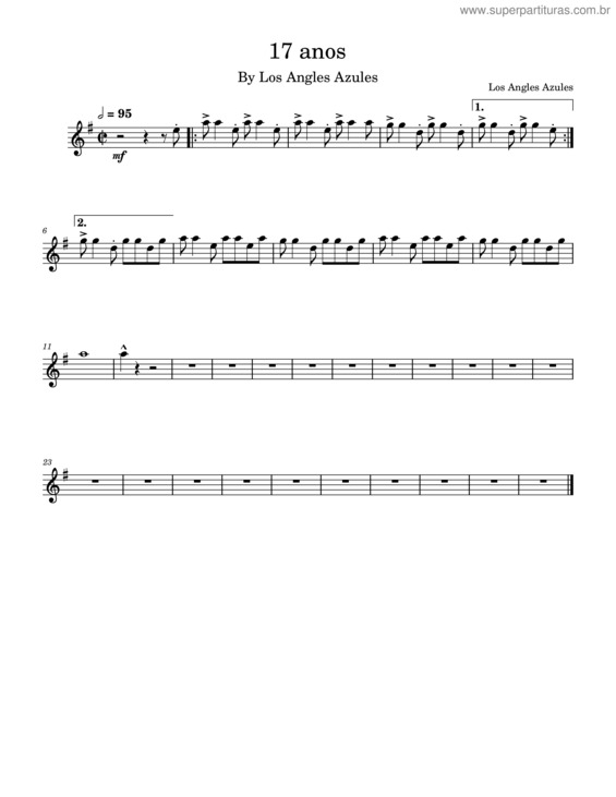 Partitura da música 17 Anos