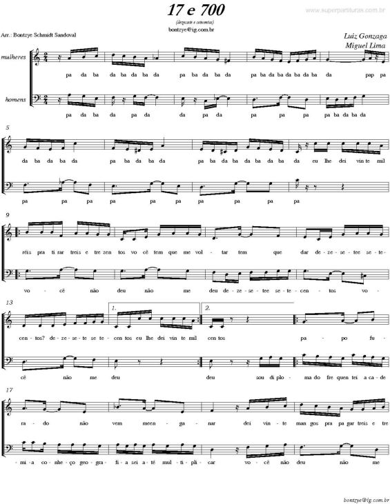 Partitura da música 17 e 700 v.2